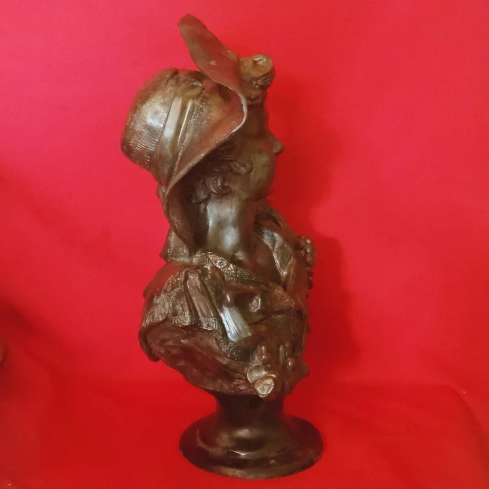 Maitland Smith Large Metal Brass Bust Lady of the Grapes Sculpture 14 Inches Tal